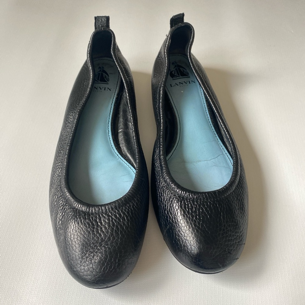 Lanvin Black Leather Ballet Flats sz 8.5 good condition